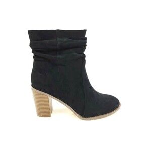 Misbehave Utah-1 Heeled Ankle Scrunch Boots Black Faux Suede Size 8.5
